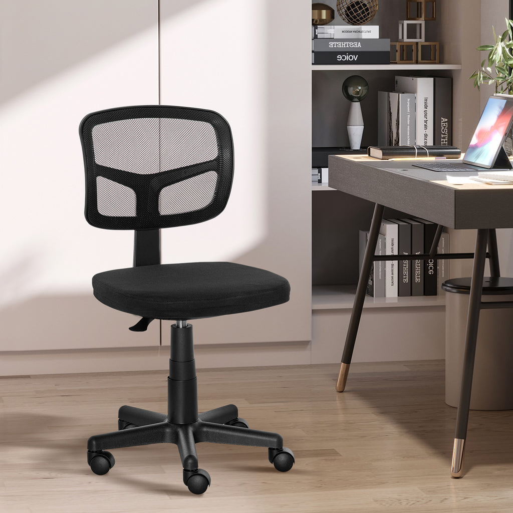 Chaise de bureau sans accoudoirs, fauteuil de bureau en maille, hauteur réglable, assise rembourré, pivotant 360°, noir-9
