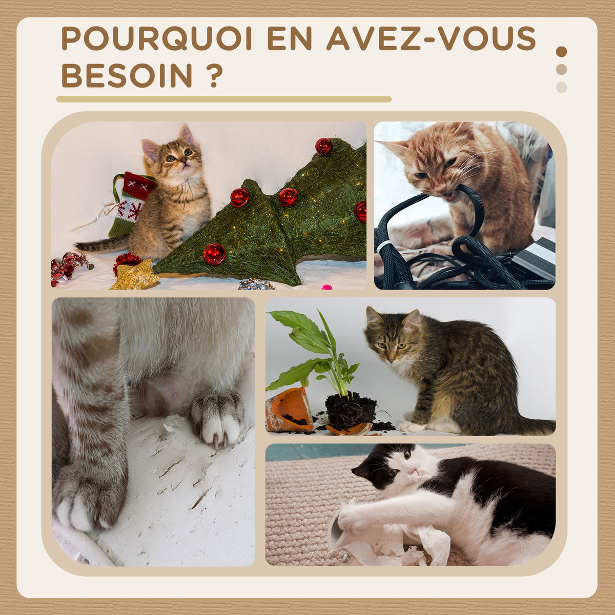 Arbre à chat avec griffoir niche panier d'observation plateformes pompon suspendus 60 x 40 x 98 cm beige-4