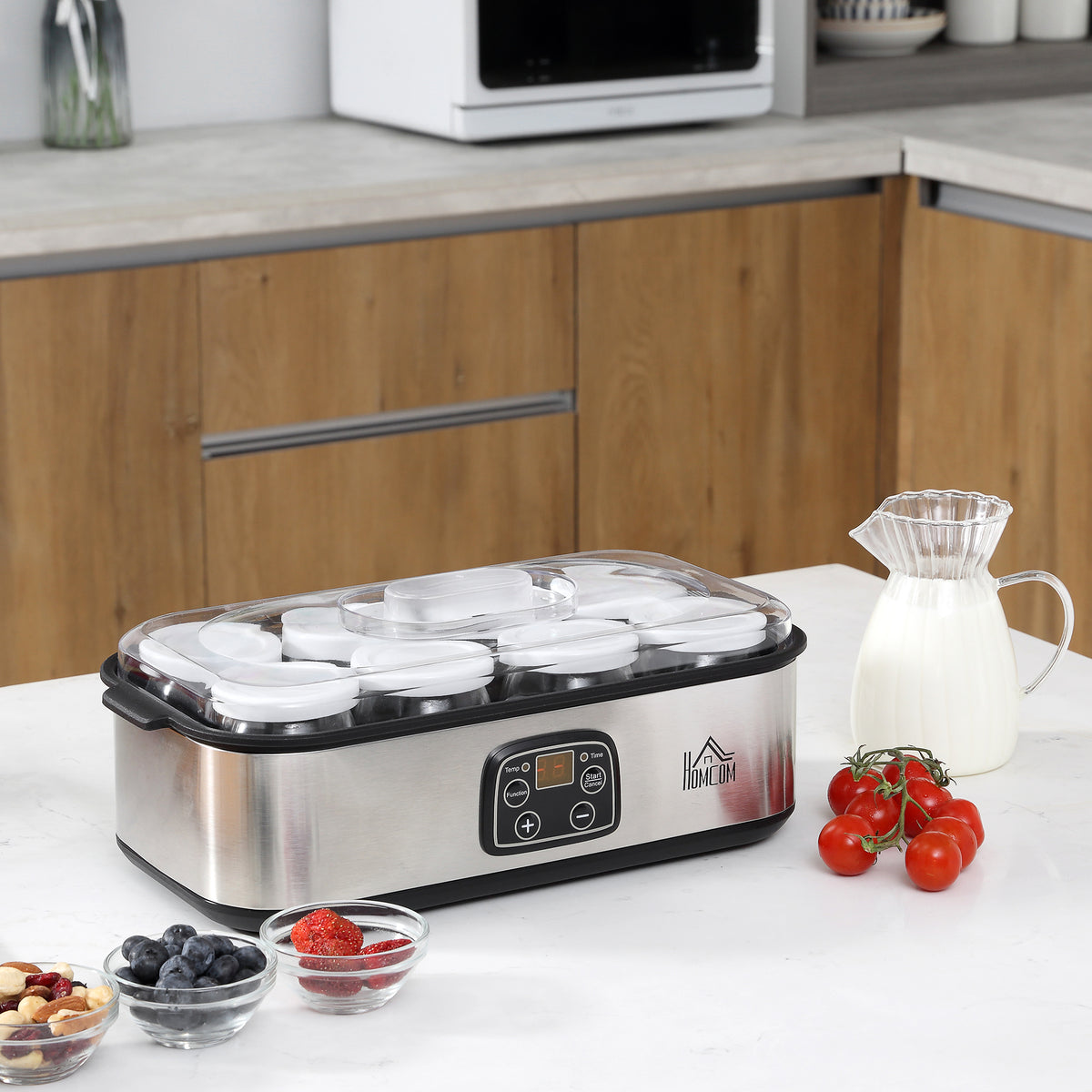 Yaourtière avec 8 Pots en Verre de 180ml, Machine à Yaourt Électrique en Acier Inoxydable avec Minuterie, Thermostat Réglable et Affichage Numérique pour des Desserts Maison Sains-1