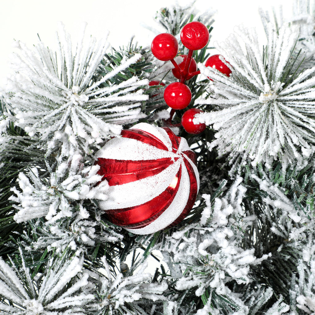 Couronne de Noël Lumineuse 60 cm Enneigée Floquée avec 50 LED, 15 Boules Décoratives, 140 Branches, 8 Modes, Vert-9