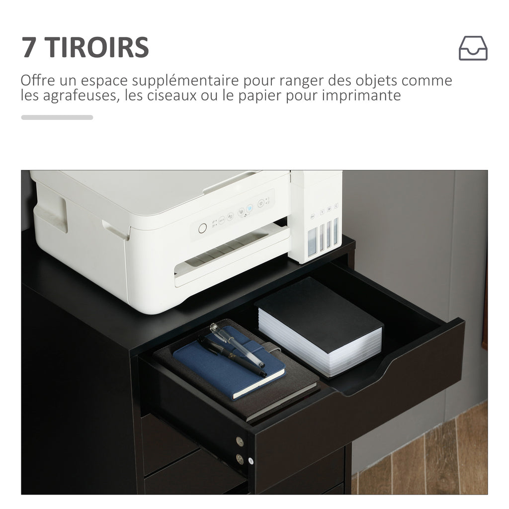 Caisson de bureau à roulette meuble rangement bureau avec 7 tiroirs organisateur pour documents, format A4 ou lettres-4