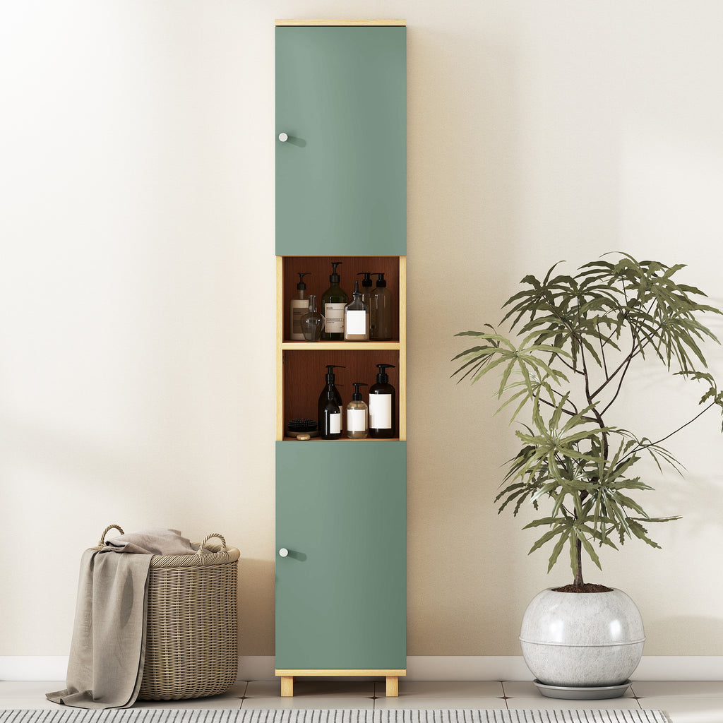 Meuble de salle de bain meuble de rangement 2 placards 2 compartiments ouverts étagères réglables 30 x 30 x 166 cm, vert-6