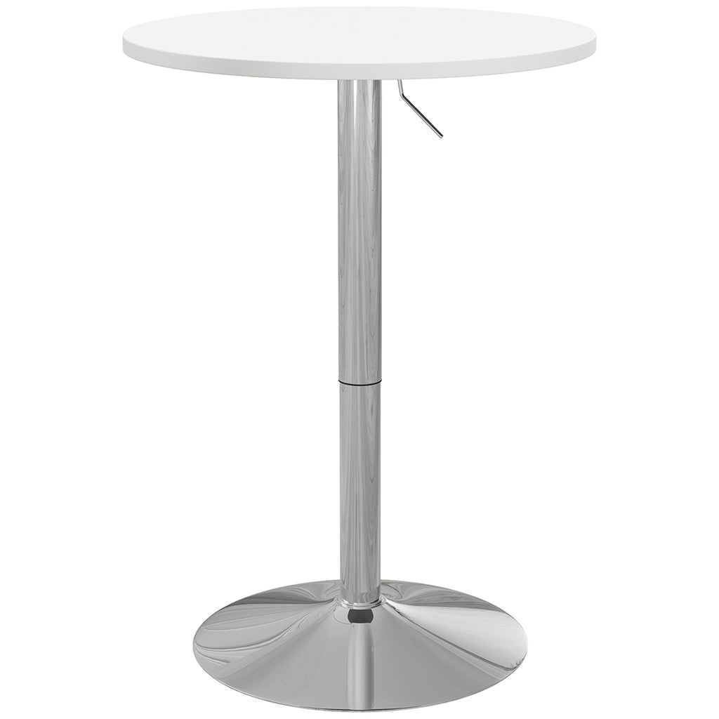 Table de bar ronde table haute cuisine réglable en hauteur 69-91 cm plateau pivotante à 360° blanc et argenté-0