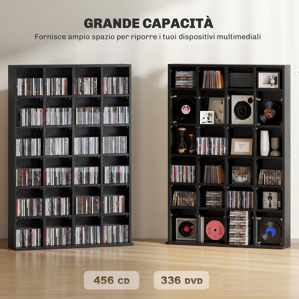 Meuble de rangement multimédia 456 CD/ 336 DVD - bibliothèque en bois avec étagères réglables, 89 x 130,5 cm, noir-3