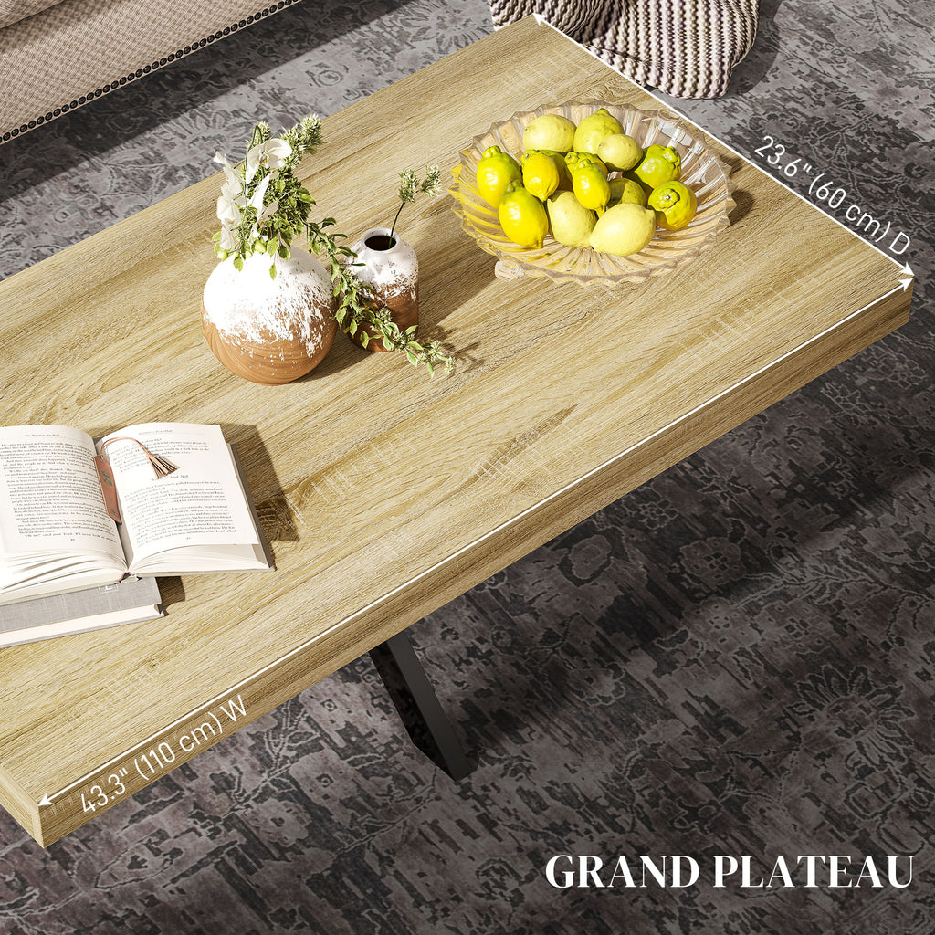 Table Basse rectangulaire table d'appoint Style Industriel en métal Noir et Plateau aspect Bois - dim. 110 x 60 x 45cm-3