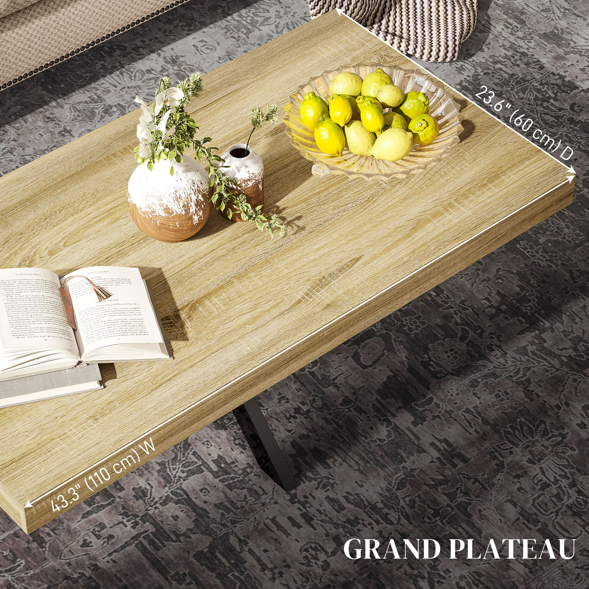 Table Basse rectangulaire table d'appoint Style Industriel en métal Noir et Plateau aspect Bois - dim. 110 x 60 x 45cm-3