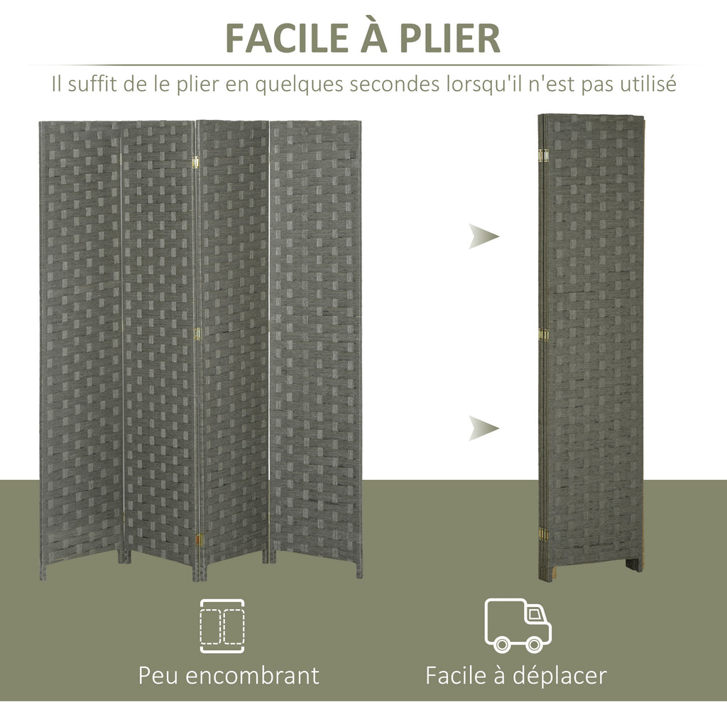 Paravent intérieur en bois 4 panneaux séparateur de pièce cloison, dim. 159,5L x 169,5H x 1,6P cm-3