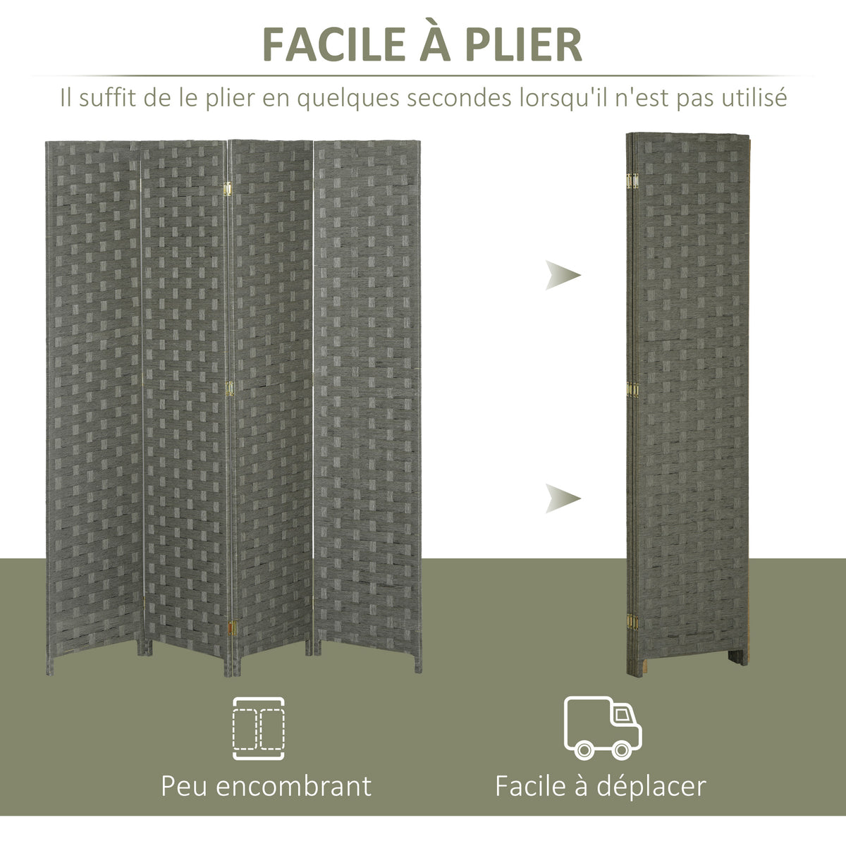 Paravent intérieur en bois 4 panneaux séparateur de pièce cloison, dim. 159,5L x 169,5H x 1,6P cm-3