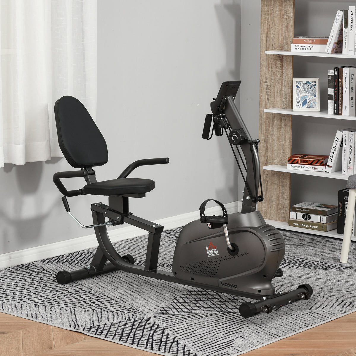 Vélo d'Appartement Semi-Allongé avec Roulettes - Vélo Couché Magnétique Silencieux pour Rééducation et Seniors - Siège Réglable avec Cordes de Résistance pour Fitness à la Maison, Noir-1