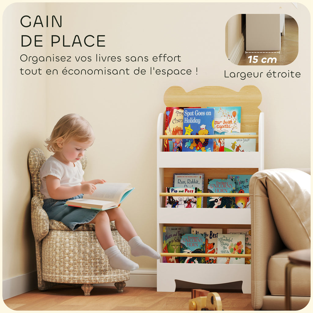 Bibliothèque pour enfant, rangement livre enfant 3 niveaux pour salle de jeux, chambre d'enfant, bois naturel-5