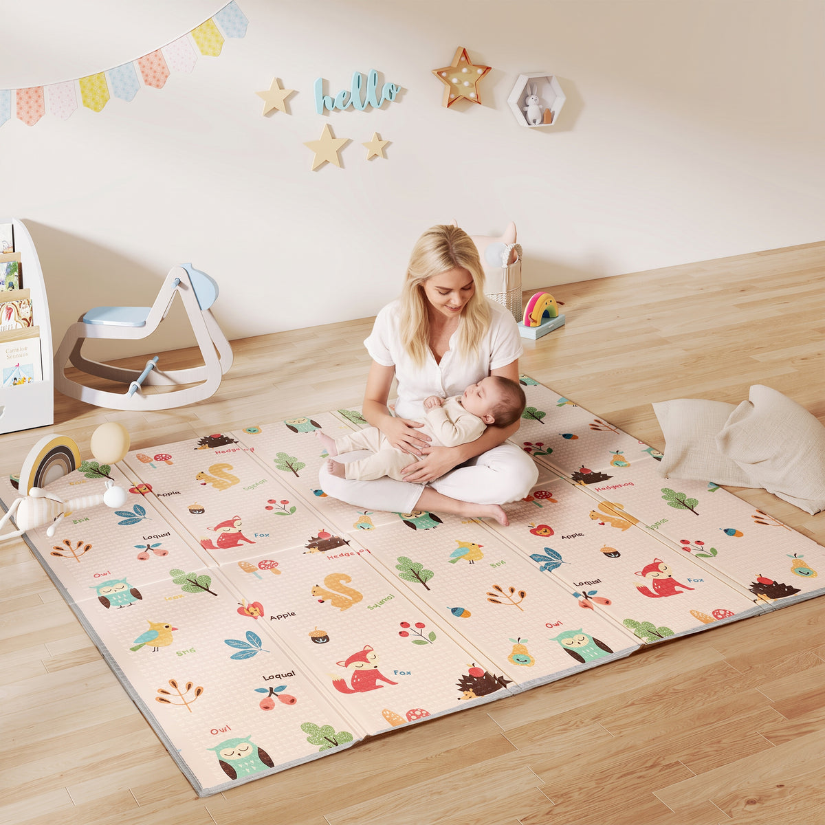 Tapis de jeu pour bébé pliable et réversible, tapis de sol en mousse épais, 180 x 150 x 1 cm, multicolore-1