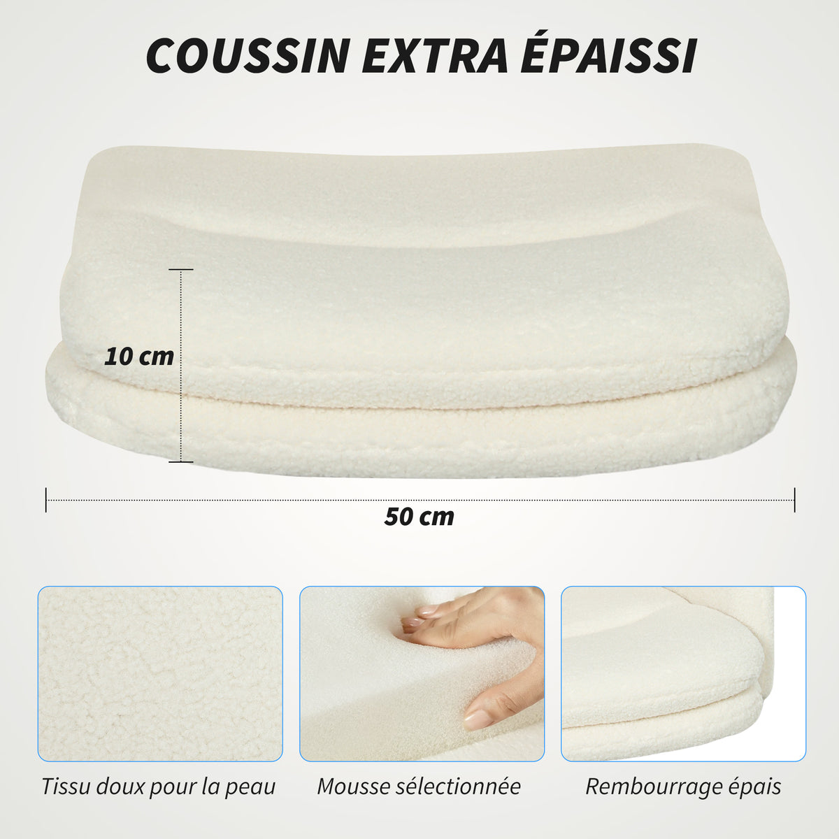 Chaise de bureau, fauteuil de bureau pivotante avec hauteur réglable, fonction de bascule, 61,5 x 65 x 91-101 cm, crème-3