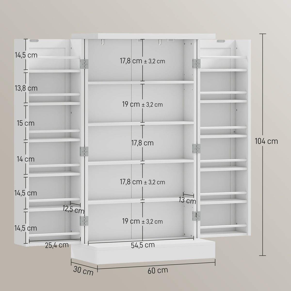 Armoire meuble de cuisine garde-manger 2 portes avec 5 étagères et 12 étagères - dim. 60L x 30l x 104H cm - blanc-2