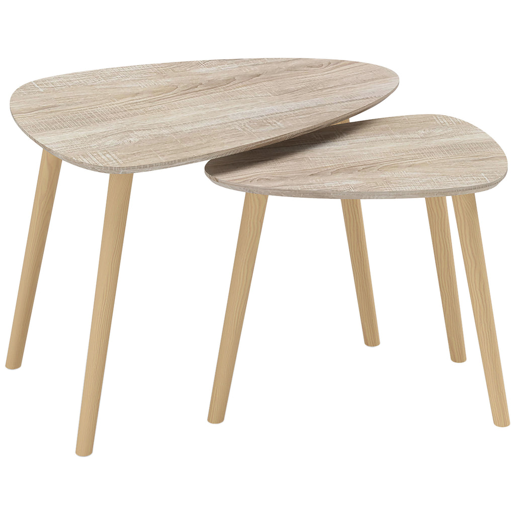 Lot de 2 tables basses gigognes design scandinave pieds en bois et plateau en bois, aspect naturel-0