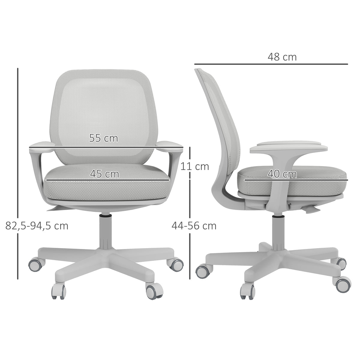 Chaise de bureau tissu mesh hauteur réglable pivotante 360° accoudoirs sur roulettes, gris-2