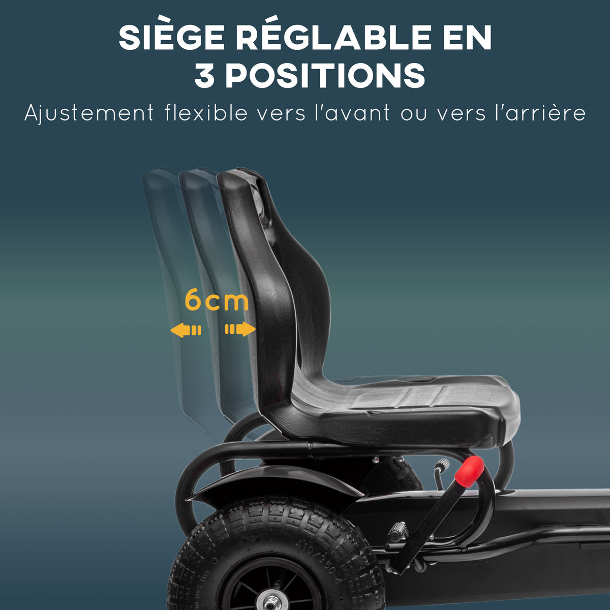 Kart à pédales pour enfant siège réglable 3 positions frein à main enfant de 5 à 12 ans noir-3