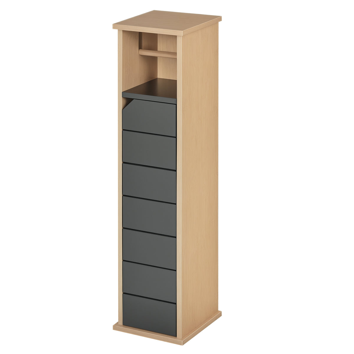 Support Papier Toilette - Porte-Papier Toilette - 2 Niveaux MDF Gris Bambou-0