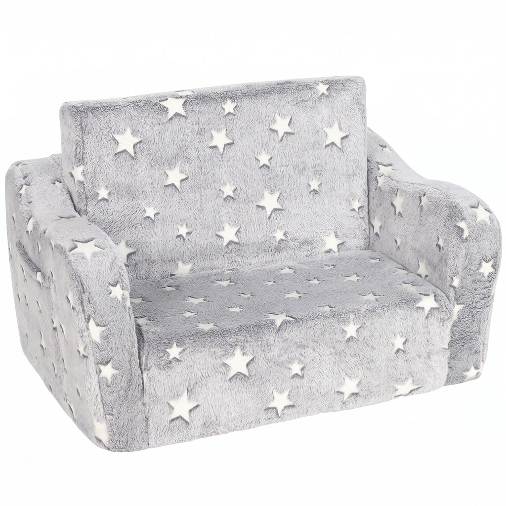 Canapé enfant 2 en 1, fauteuil pour enfant avec étoiles phosphorescentes, dépliable en méridienne, gris-0