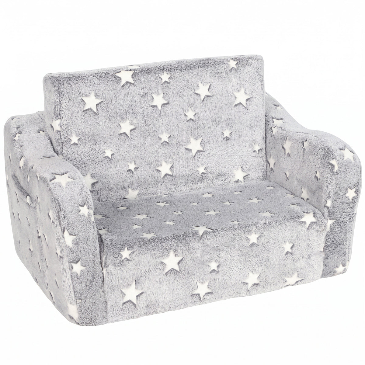 Canapé enfant 2 en 1, fauteuil pour enfant avec étoiles phosphorescentes, dépliable en méridienne, gris-0