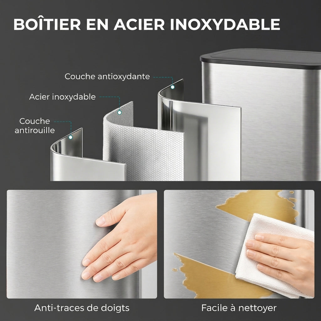 Poubelle de Cuisine Automatique 55L en Acier Inoxydable, Couvercle à Fermeture en Douceur, Fonctionne sur Piles, Argent-5