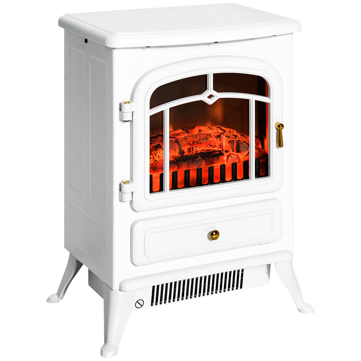 Cheminée électrique à Effet de Flamme poêle Style rétro Thermostat 950-1850 W Anti surchauffe blanc-0