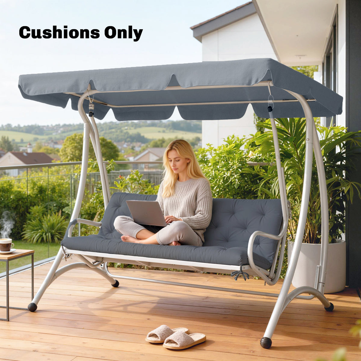 Coussin de banc matelas assise dossier pour banc de jardin coussin balancelle canapé 3 places grand confort 150 x 98 x 8 cm gris-4
