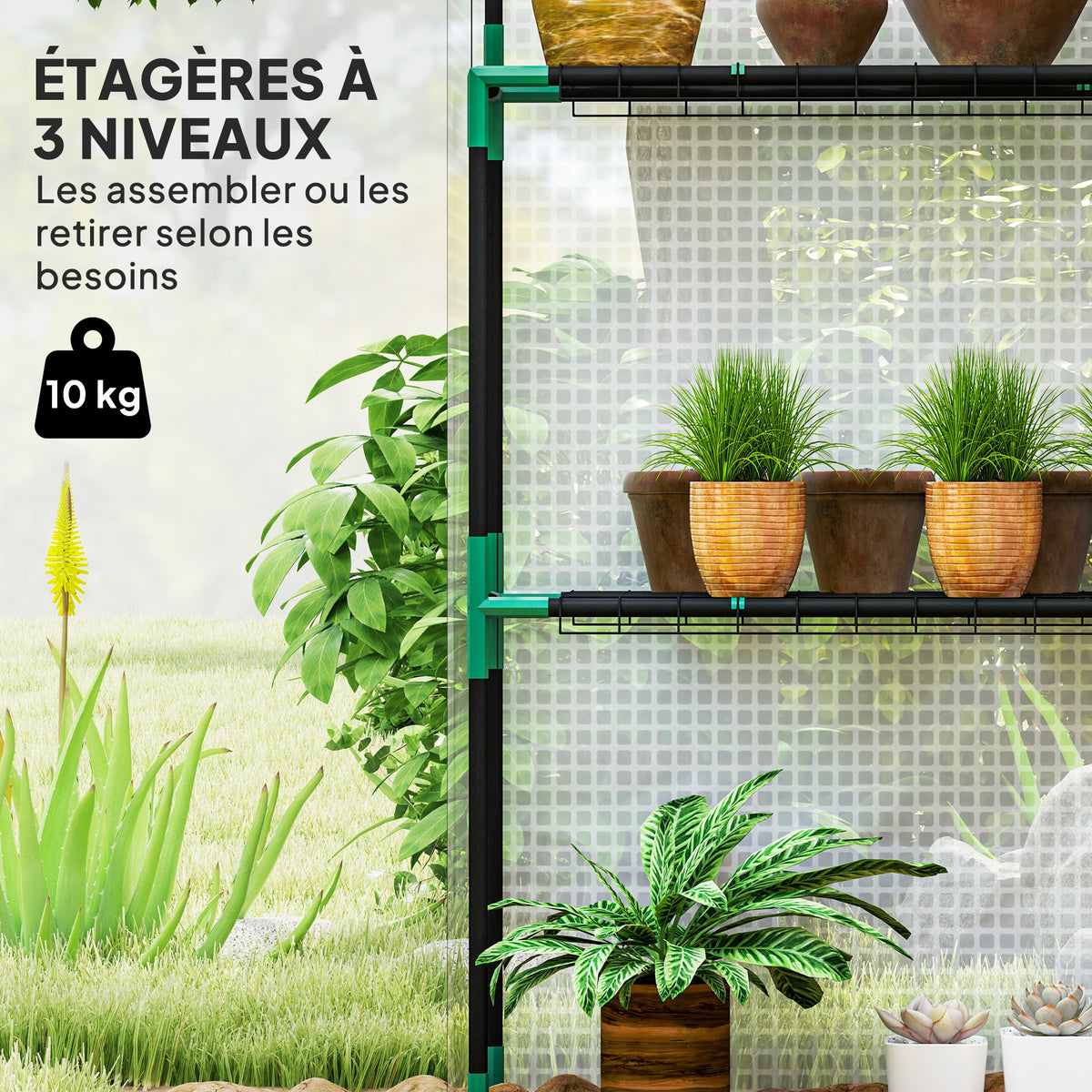 Serre de jardin avec 1 porte 1 fenêtre étagères 3 niveaux pour Légumes Plantes Fleurs Bâche PE 143 x 74 x 190 cm blanc-3