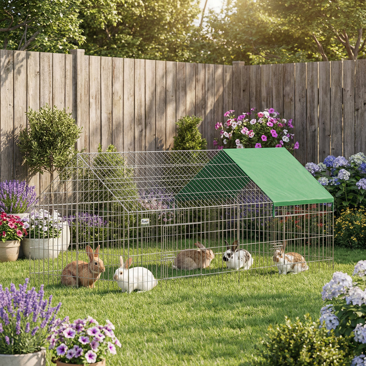 Parc Enclos Cage Lapin Extérieur avec Portes Verrouillables et Protection Pare-Soleil Toit, Acier, 180x75x75 cm, Vert-1