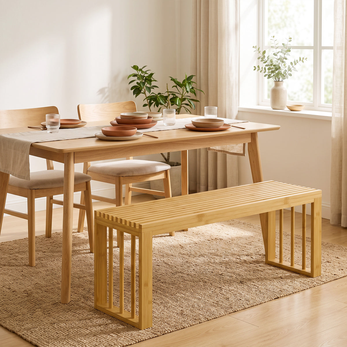 Banc à Chaussures en Bambou, Banc d'Entrée Sans Dossier, Assise en Bois Ajourée, 90 x 33 x 43 cm, Bois Naturel-7