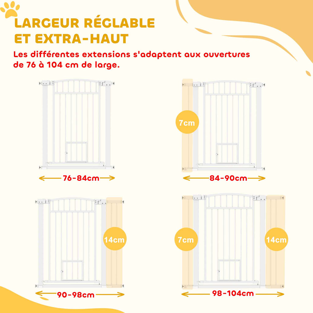 Barrière de sécurité chien système de double verrouillage montage par pression ou perçage largeur 76-104 cm blanc-3