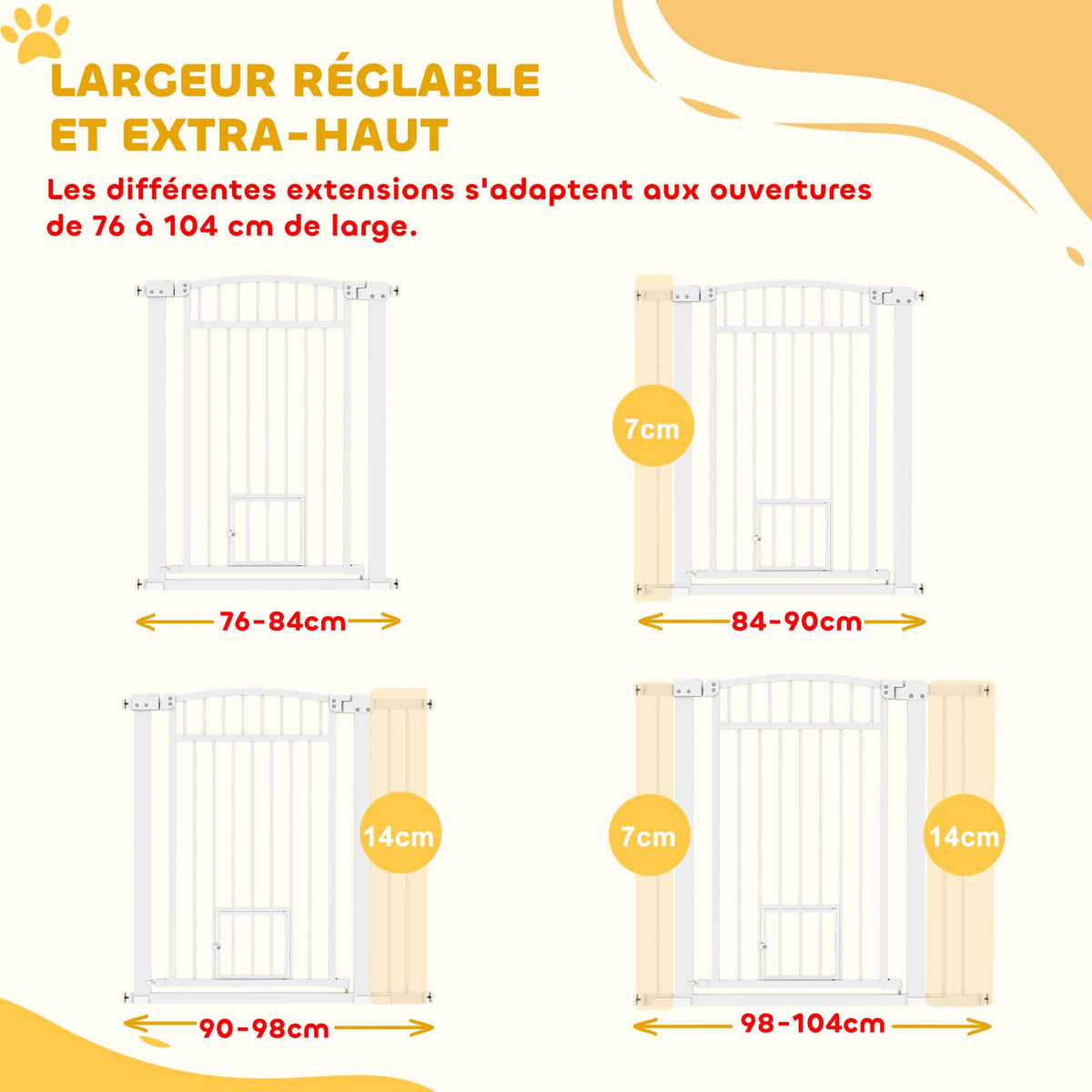 Barrière de sécurité chien système de double verrouillage montage par pression ou perçage largeur 76-104 cm blanc-3