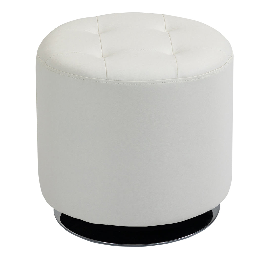 Repose pied salon pivotant à 360°, ottoman rond rembourré en PU avec base en acier, Ø 45,5 x 44,5 cm, blanc-0