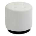 Repose pied salon pivotant à 360°, ottoman rond rembourré en PU avec base en acier, Ø 45,5 x 44,5 cm, blanc-0