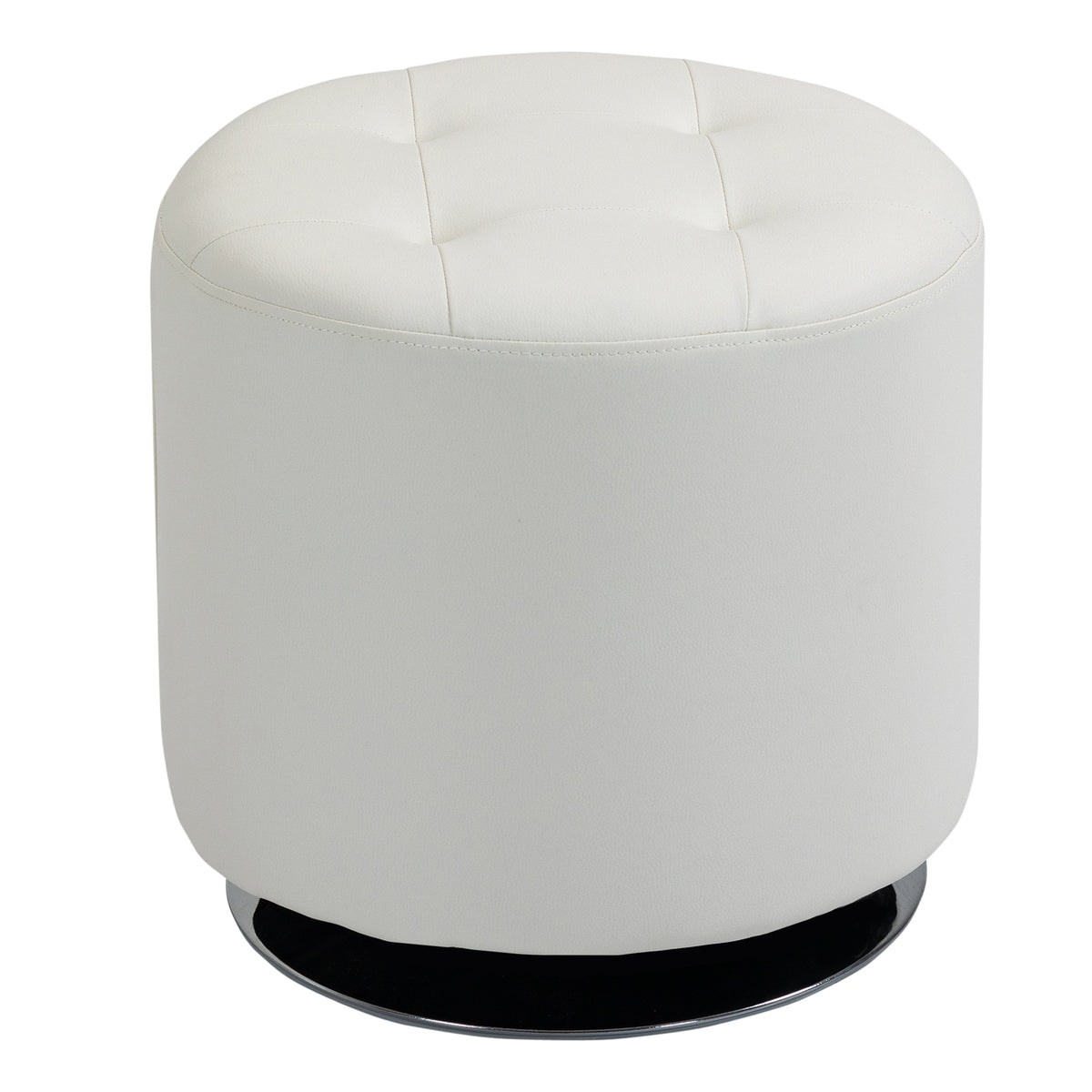 Repose pied salon pivotant à 360°, ottoman rond rembourré en PU avec base en acier, Ø 45,5 x 44,5 cm, blanc-0