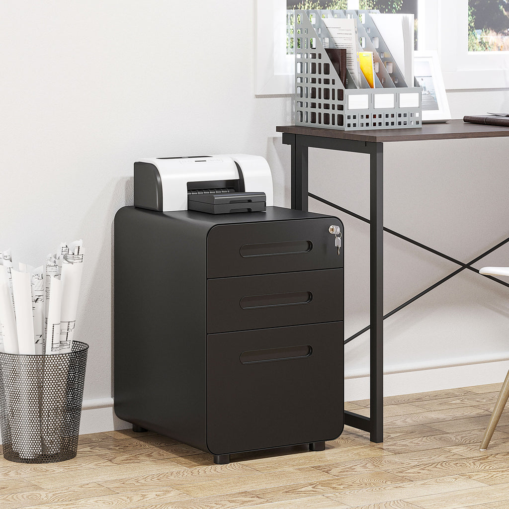 Caisson bureau mobile verrouillable avec 3 tiroirs pour format A4, lettre, légal, 39 x 48 x 59 cm, noir-1