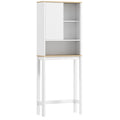 Meuble de rangement au-dessus des toilettes avec porte cannelée, compartiments, étagère réglable, 65x25x170cm, blanc-0