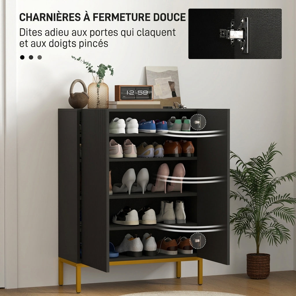 Meuble à Chaussures 20 Paires, Armoire à Chaussures, Portes à Fermeture Douce, Étagères Réglables, Pieds en Acier, Noir-4