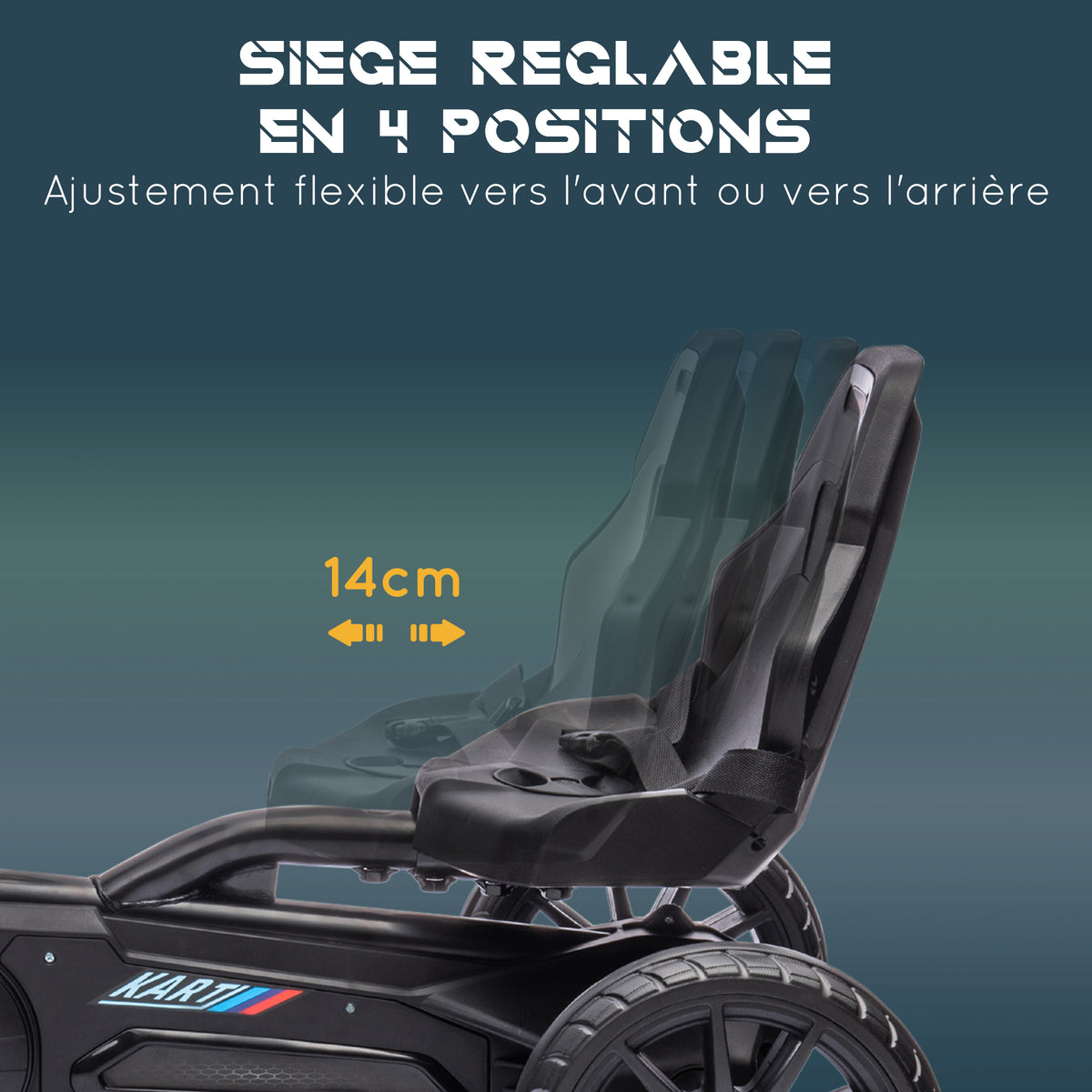 Kart à pédales pour enfants avec siège ajustable 4 positions et roues en EVA 100 x 58 x 58,5 cm noir-3