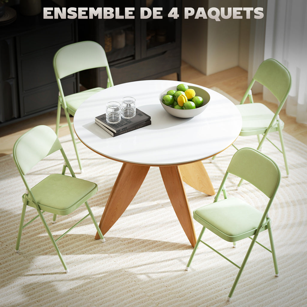 Lot de 4 chaises pliantes et portables intérieur avec assises et dossiers rembourrés en velours, cadre en acier, vert-3