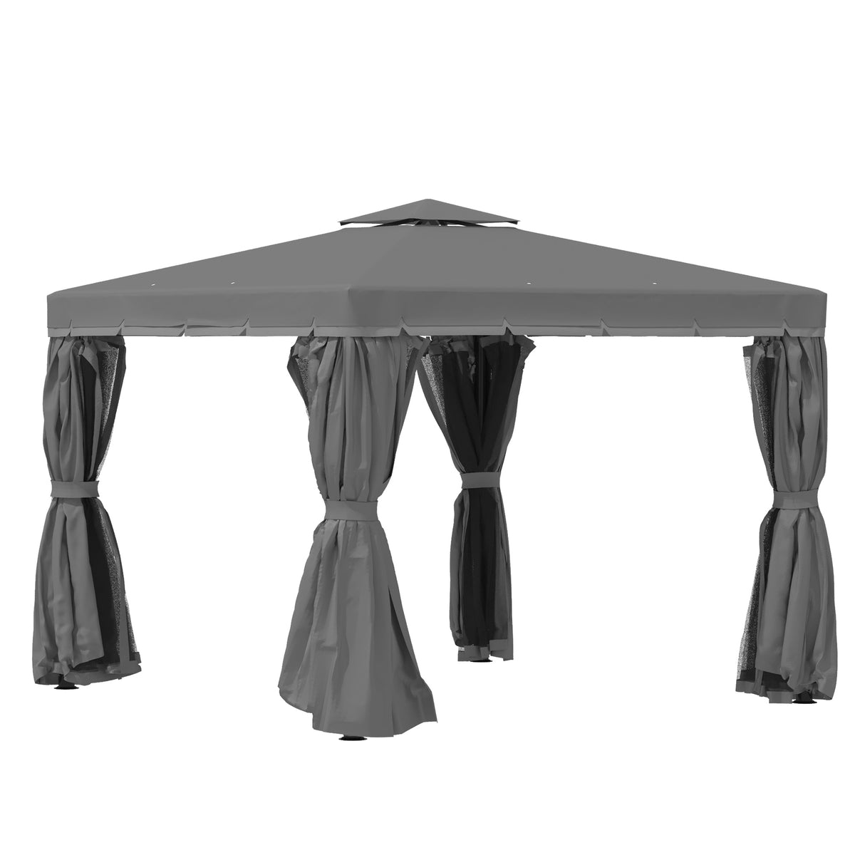 Tonnelle de jardin extérieur 3 x 3 m, barnum avec toit double, rideaux et moustiquaire, cadre en aluminium, gris foncé-6