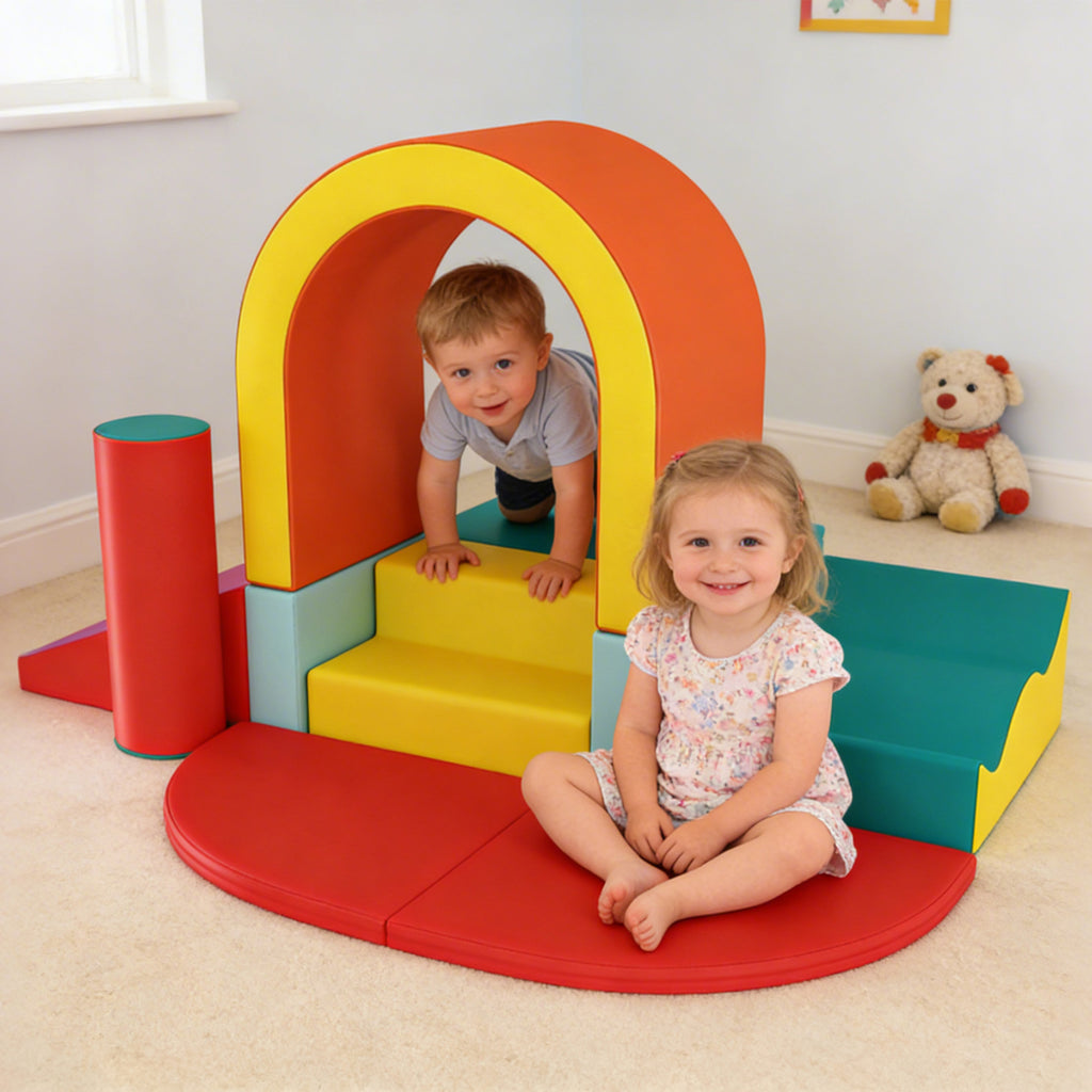 Parcours motricité bébé 10PCS, module motricité bébé en mousse EPE avec housse en revêtement PU, multicolore-9