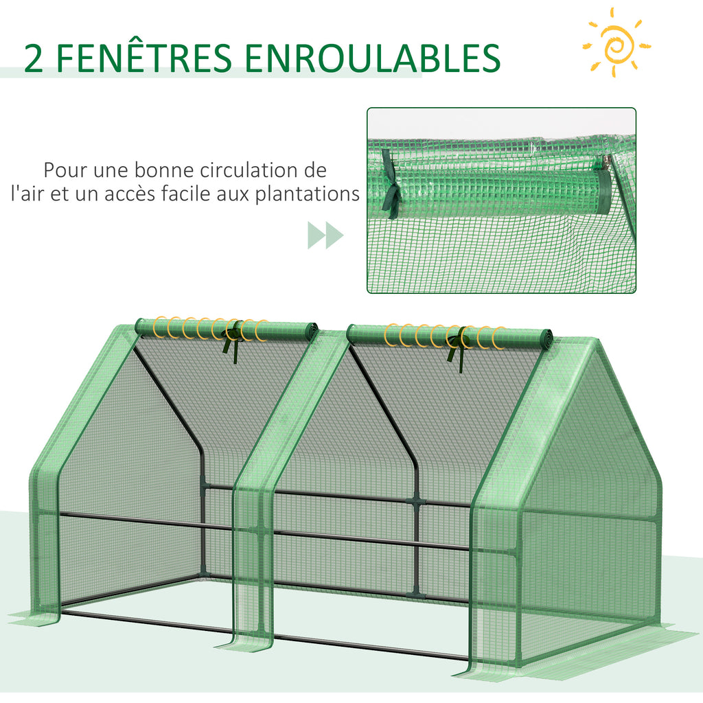 Mini Serre de Jardin Mini Serre Tunnel 180L x 90l x 90H cm Toit Pointu Acier PE Haute Densité 140 g/m² Anti-UV Fenêtres avec Zip Enroulables Vert-5
