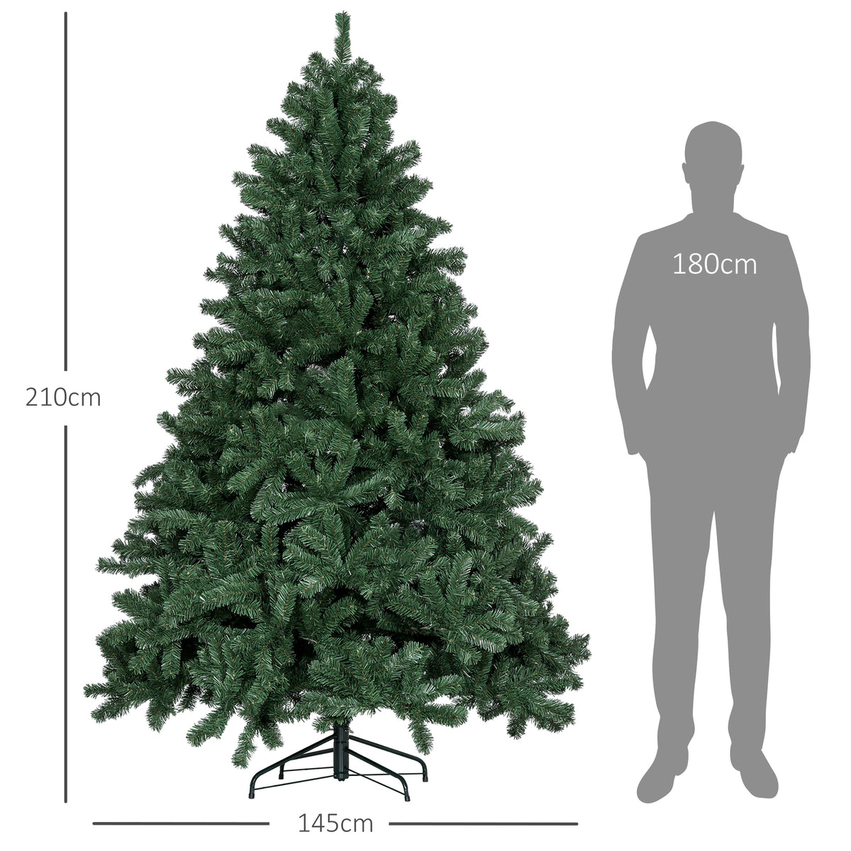 Sapin de Noël artificiel 210 arbre de Noël avec support en métal pliable, 1674 branches, décoration de Noël réaliste-2
