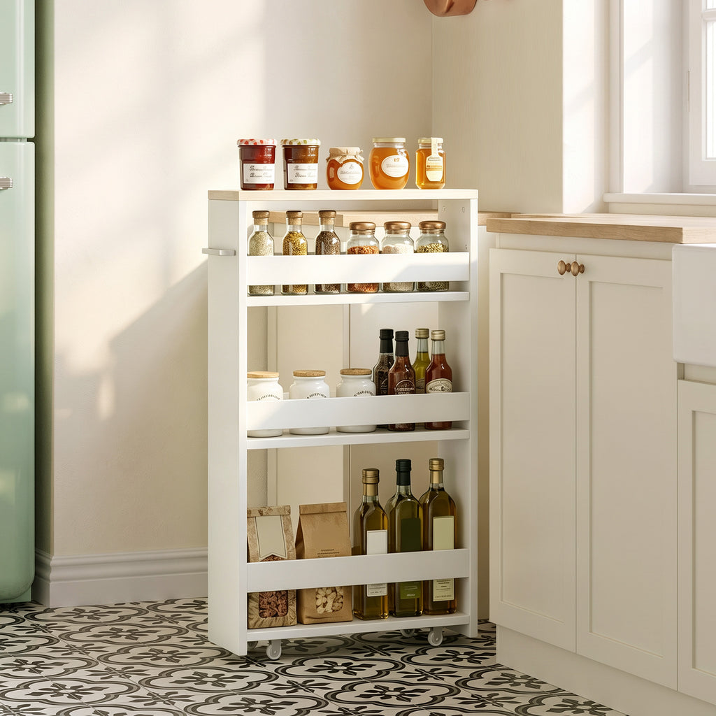 Chariot de rangement à 3 niveaux chariot de stockage étagère sur roulettes pour cuisine étroite salle de bain buanderie bureau avec poignée - 48 x 15 x 80 cm blanc-9
