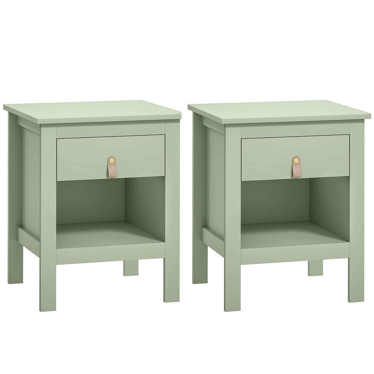 Lot de 2 tables de chevet avec tiroir et compartiment ouvert, 45 x 40 x 55 cm, vert-0
