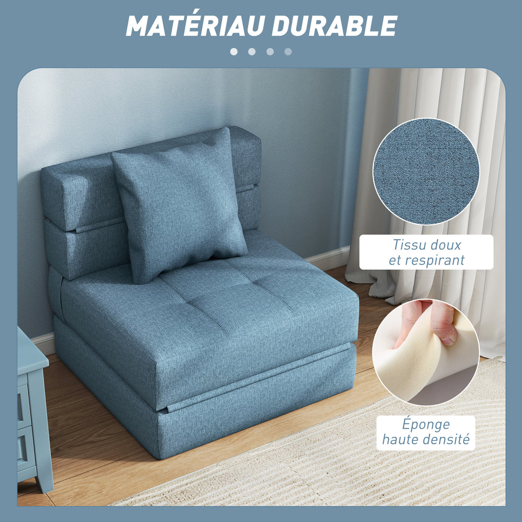 Chauffeuse canapé-lit convertible fauteuil 1 place avec 1 coussin déhoussable, tissu bleu foncé-4