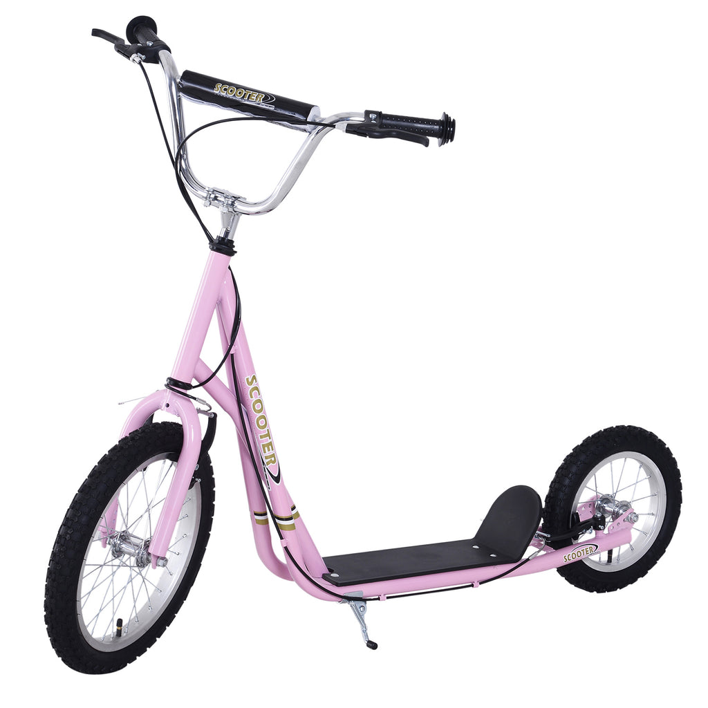 Trottinette patinette Enfant à partir de 5 Ans Grands pneus Guidon réglable poignées Freins et béquille Acier Rose-0