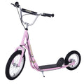 Trottinette patinette Enfant à partir de 5 Ans Grands pneus Guidon réglable poignées Freins et béquille Acier Rose-0