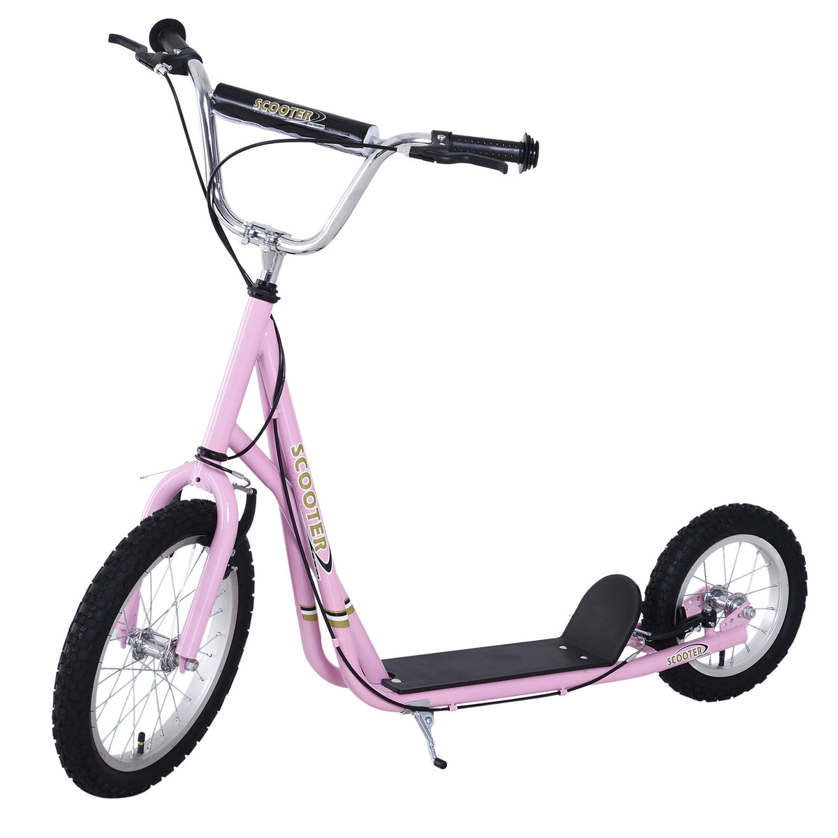 Trottinette patinette Enfant à partir de 5 Ans Grands pneus Guidon réglable poignées Freins et béquille Acier Rose-0
