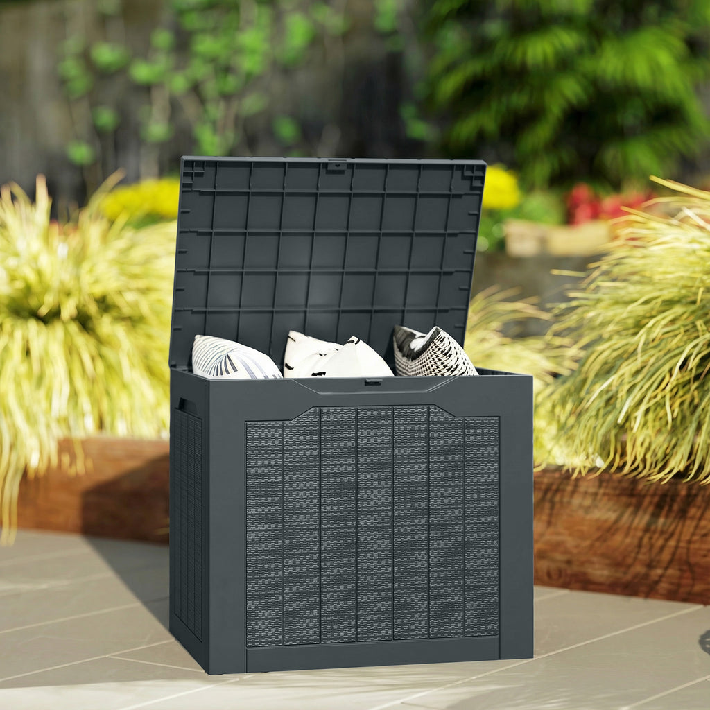 Coffre de rangement extérieur 97L avec poignées encastrées, malle de rangement extérieur étanche 56x41x50cm, gris foncé-9